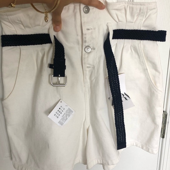 Zara Belted Paperbag White Shorts - Picture 5 of 6